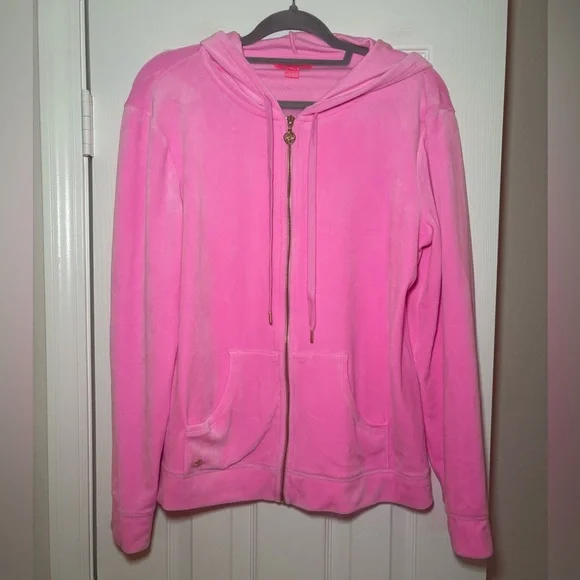 Lilly Pulitzer Larina Velour Zip Up Hoodie Lilac Rose Pink Size L - Picture 3 of 8